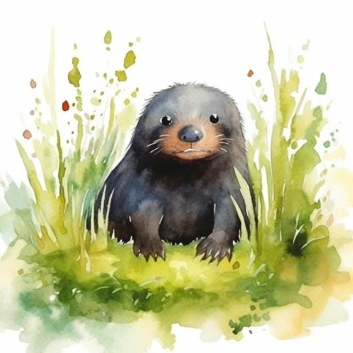 cute mole on the grass watercolor