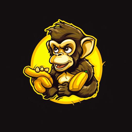cute monkey eating banana gamestyle logo