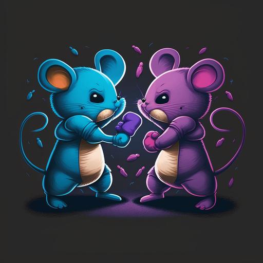 cute mouse mice fight, blue purple