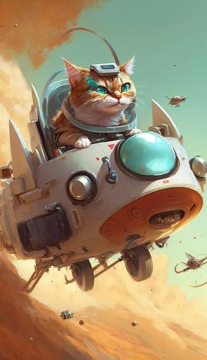 cute nerd cat driving a flying car on mars --aspect 9:16