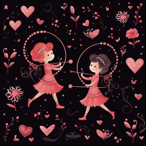 cute pink and red valentines repeating pattern of cupids shooting arrows on a black background — tile