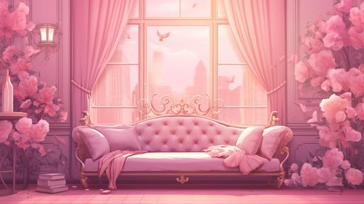 cute pink bed room twitch banner background --ar 16:9