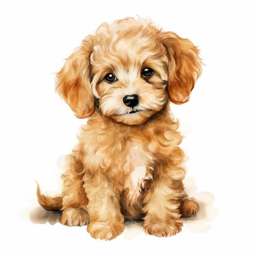 cute poddle, water color, realistik, isolated in white background, beige poddle