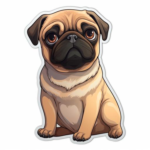 cute pug, white background, cartoon sticker