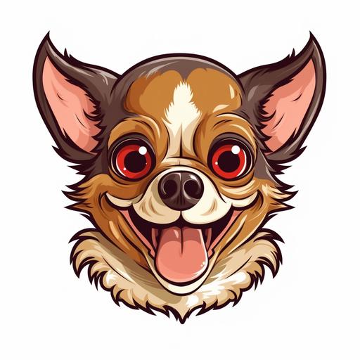 cute puppie chihuahua mexican face, laughing at loud, crazy face expression, funny face, facing up, thinking, clipart, cartoon, element, white background --v 5.1 --q 2 --s 750