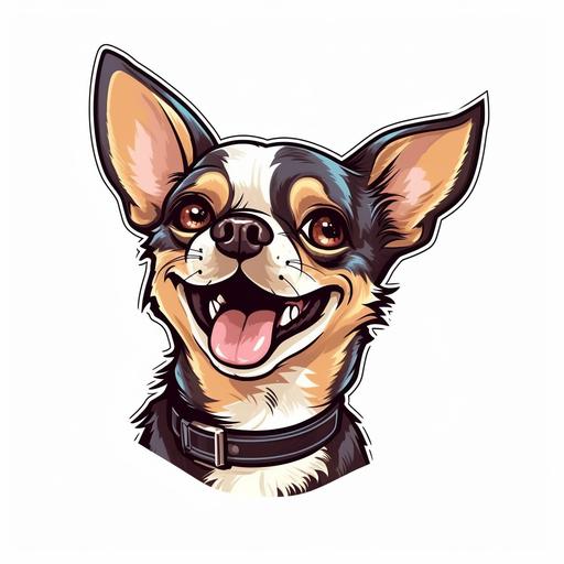 cute puppie chihuahua mexican side face, laughing at loud, wondering face expression, funny face, thinking, clipart, cartoon, element, white background --v 5.1 --q 2 --s 750