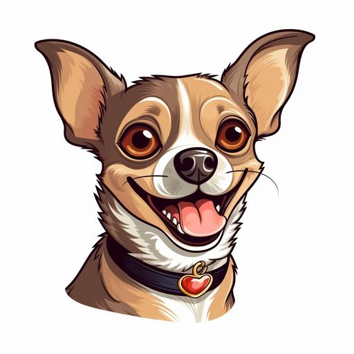 cute puppie chihuahua mexican side face, laughing at loud, wondering face expression, funny face, thinking, clipart, cartoon, element, white background --v 5.1 --q 2 --s 750