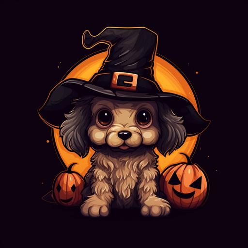 cute puppy cartoon style in witch hat with halloween theme, t-shirt vector contour --v 5.1