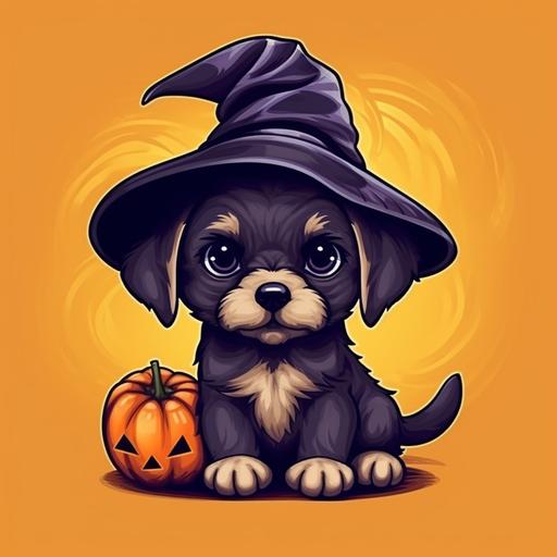 cute puppy cartoon style in witch hat with halloween theme, t-shirt vector contour --v 5.1