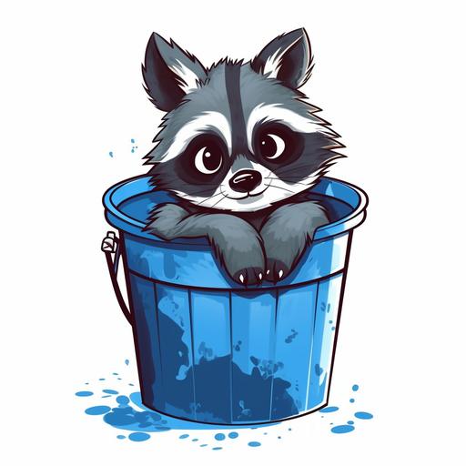 cute raccoon in blue trash can simple cartoon style white background