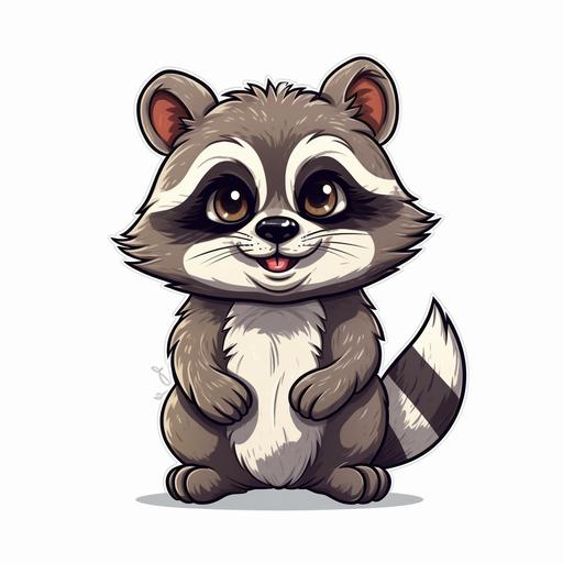 cute racoon, happy and smiling, bold line, clipart, sticker, white background, no shadow, 8k detail --s 750 --v 5 --q 2 --v 5 --s 750 --q 2
