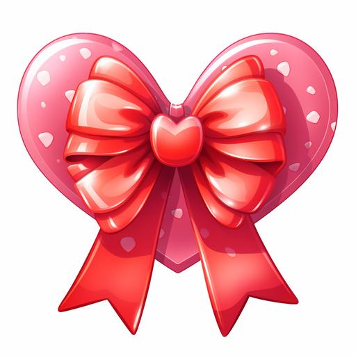 cute red cartoon anime style red heart with bow wrapped around, or diamond or a pink inner heart surrounded by the red heart. White background.