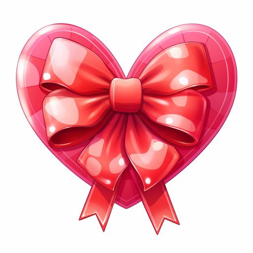 cute red cartoon anime style red heart with bow wrapped around, or diamond or a pink inner heart surrounded by the red heart. White background.
