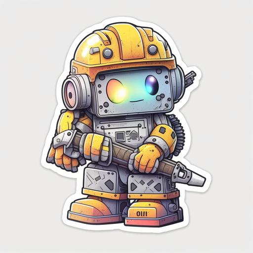 cute robot construction worker, stickers, no background, holographic