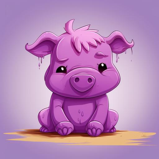 cute, sad, humanoid purple piglet kid cartoon character, scooby doo style drawing