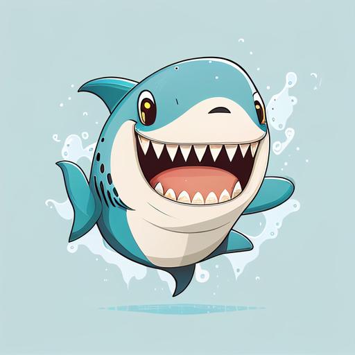 cute shark cartoon chibi style, happy shark, smiling shark , no teeth shark, cute cartoon style