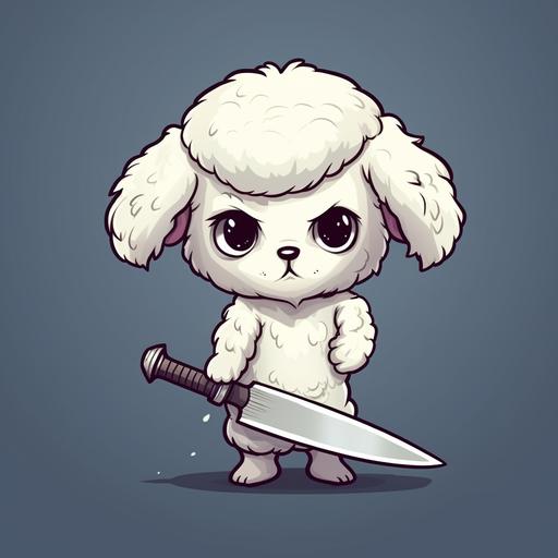 cute sheep with knife, cartoon graphic, simple