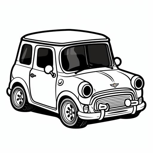 cute skeleton cartoon character that looks like a classic mini cooper car coloring page