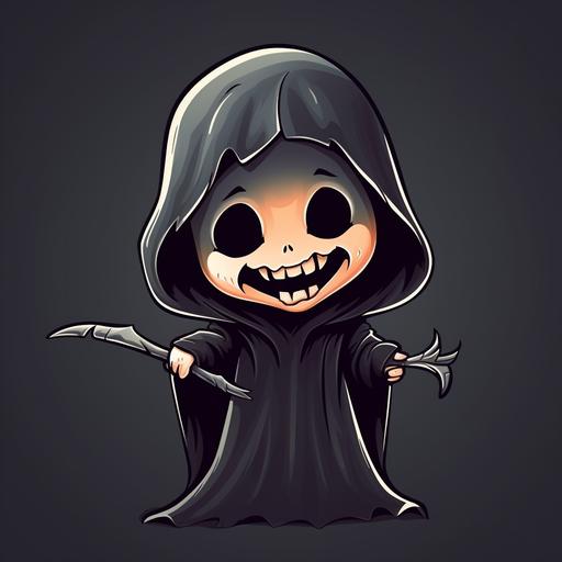 cute smiling grim reaper cartoon style illustration