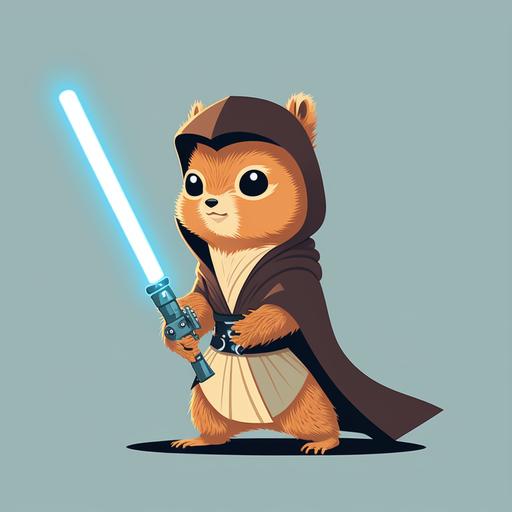 cute squirrel jedi with lightsaber. vector. illustration.