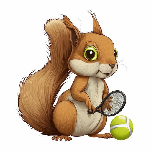 cute squirrel with a tennis ball cartoon style white background