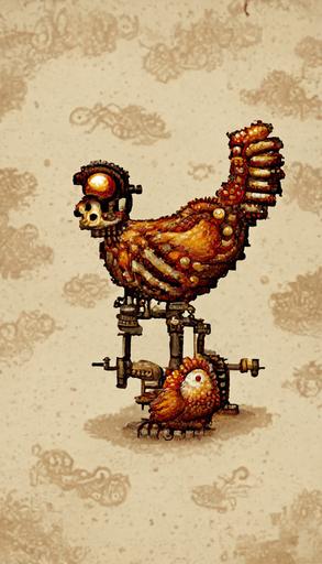 cute steampunk chicken skeleton, detailed, beautiful, 1998 pixel computer game style —ar 9:16  --v 2