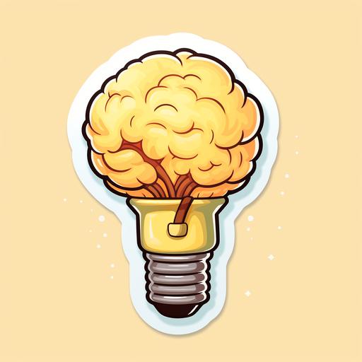 cute stickers, cartoon like, a lamp with a lightbulb as a brain