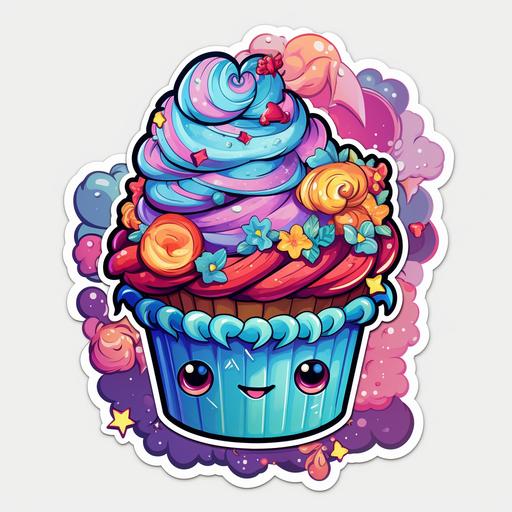 cute stickers, pyschedelic, cupcakes, cartoon like