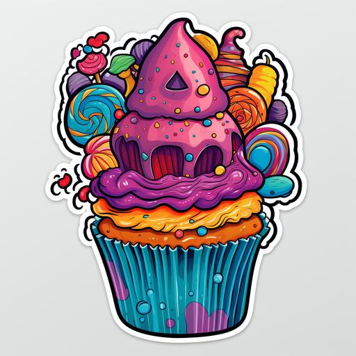 cute stickers, pyschedelic, cupcakes, cartoon like