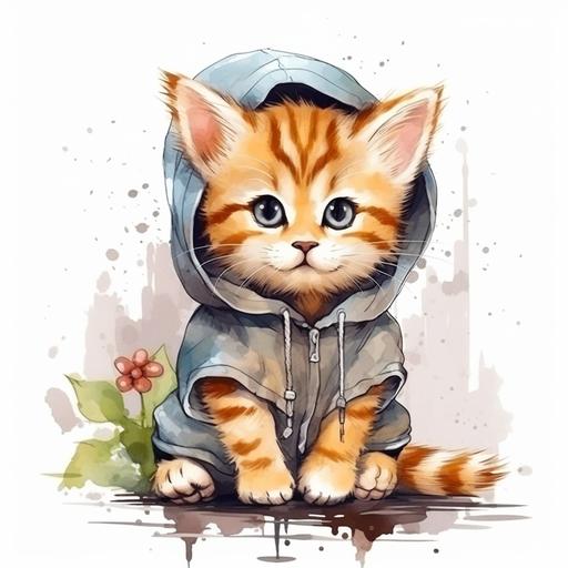 cute street cat cartoon drawing by water color use for sticker