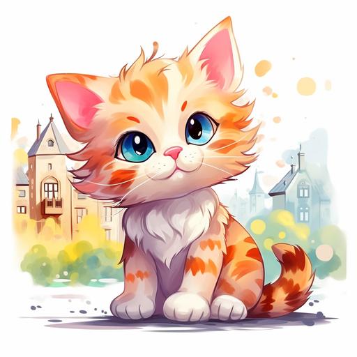 cute street cat cartoon drawing by water color use for sticker