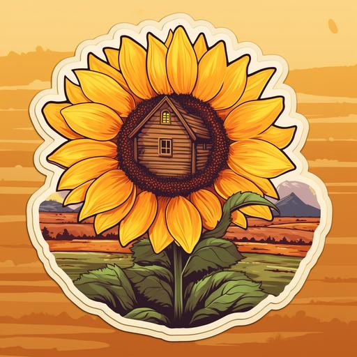 cute sunflower on a country farm background sticker