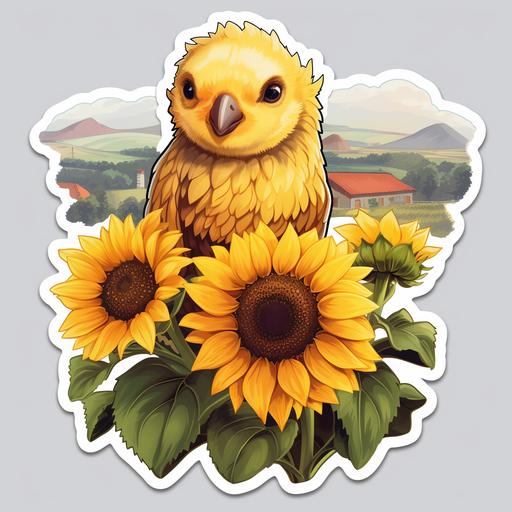 cute sunflower on a country farm background sticker