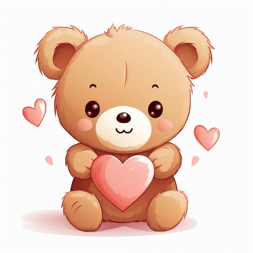 cute teddy bear kawaii clipart, baby bear holding heart, white background