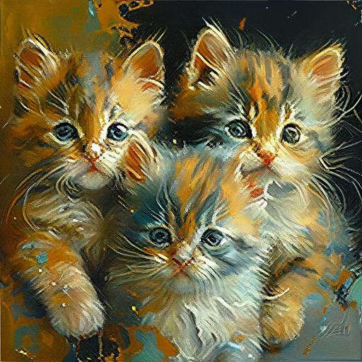 [cute three baby cats], abstract, oil painting