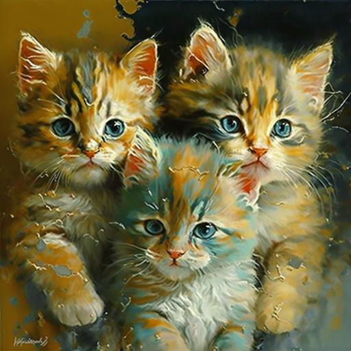 [cute three baby cats], abstract, oil painting