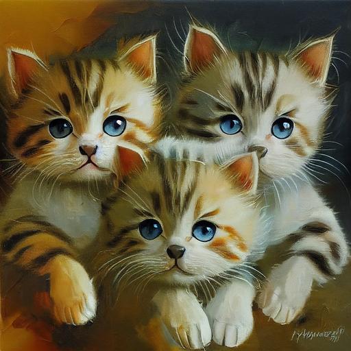 [cute three baby cats], abstract, oil painting --test --creative