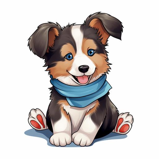 cute tricolor sheltie puppy the sock hangs in the mouth withe background clipart