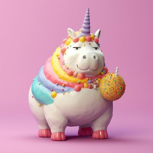 cute unicorn, fat, candy on body, full body