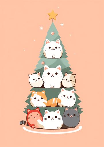 cute vector cats instead of toys on the Christmas tree  --ar 10:14