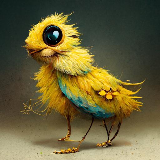 cute yellow cartoon bird with feathers