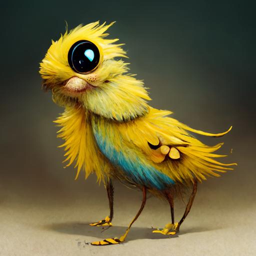 cute yellow cartoon bird with feathers