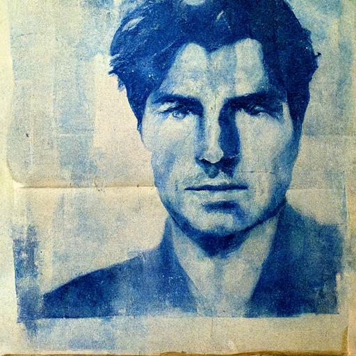 cyanotype, portrait of Tom Cruise, paper  --s 1250