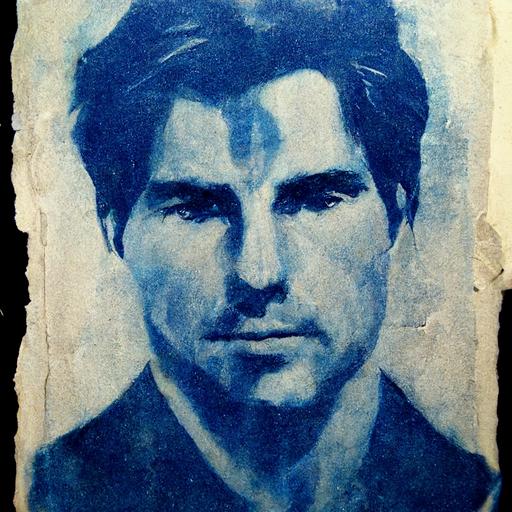 cyanotype, portrait of Tom Cruise, paper  --s 1250