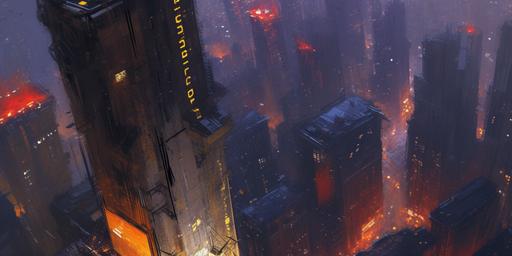 cyberpunk city view from above Ian Mcque style --ar 2:1 --q 0.25