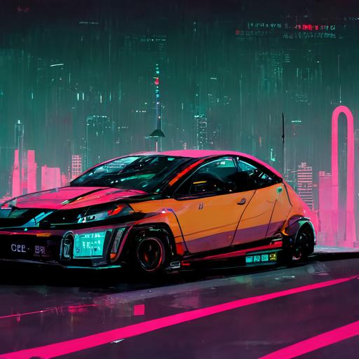 cyberpunk honda civic eg in futuristic city