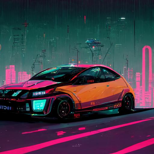 cyberpunk honda civic eg in futuristic city