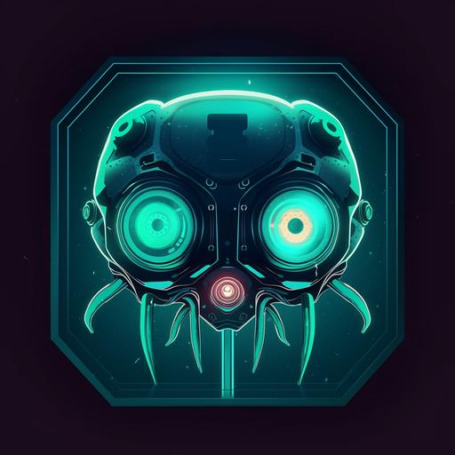 cyberpunk minimal art robotic SPACE SQUID looking at camera app icon logo --q 2 --v 5 --s 750