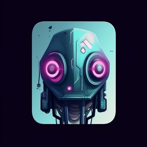 cyberpunk minimal art robotic SPACE SQUID looking at camera app icon logo --q 2 --v 5 --s 750