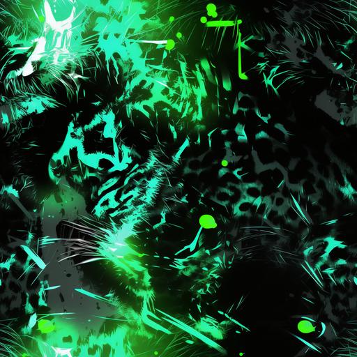 cyberpunk snow leopard print pattern, neon lighting, high contrast, green, black, and white colors, neon highlights --tile